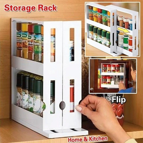 Spice Organizer Multifunctional Rotating Kitchen Shelf Sliding Storage