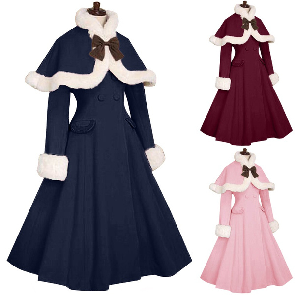 Details about   Ladies Victorian Lolita Gothic Palace Winter Warm Purple Falbala Princess Coat & 