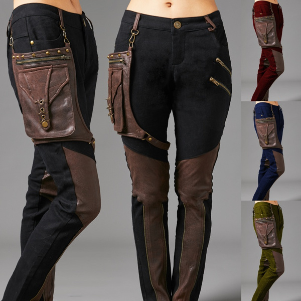 Steampunk Women Gothic Cotton Pants Length Twill Woven Fabric Tight Trousers   eBay
