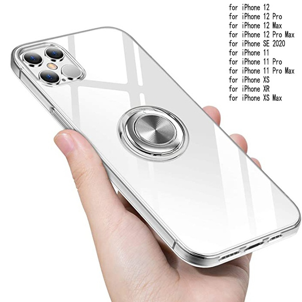 For iPhone 12 Pro Max Case, Clear Crystal 360° Rotatable Ring