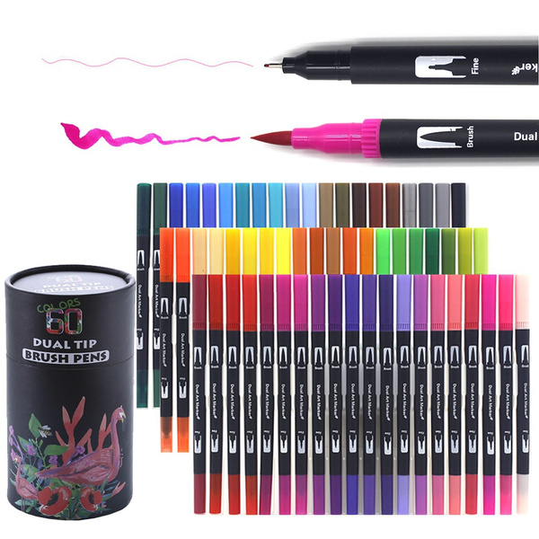 Art Markers Dual Tips Coloring Brush Fineliner Color Pens 24 60 Colors Of Water Based Marker For Calligraphy Drawing Sketching Coloring Book Bullet Journal Art Mother S Day Back To School Gifts Wish