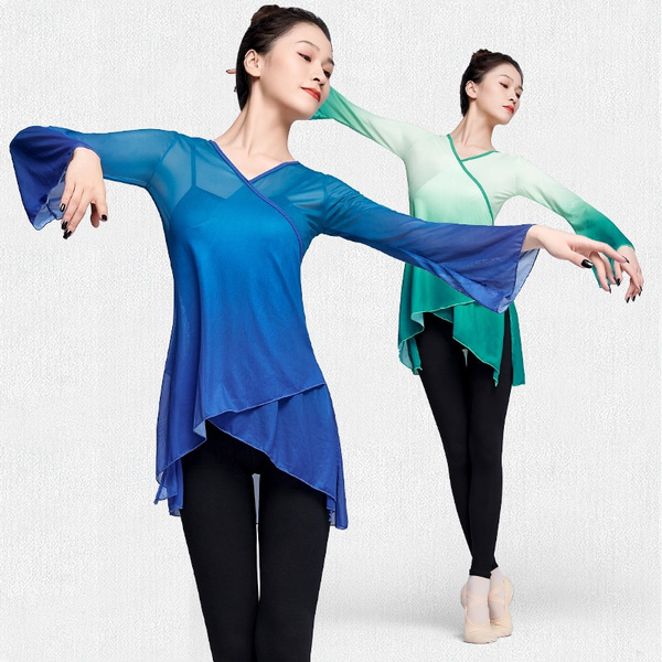 Dance Costume Classical Dance Costume Women Ballet Clothes Gradient Gauze  Tops Yoga Sport Costume Chinese Folk Dances Flared Sleeve