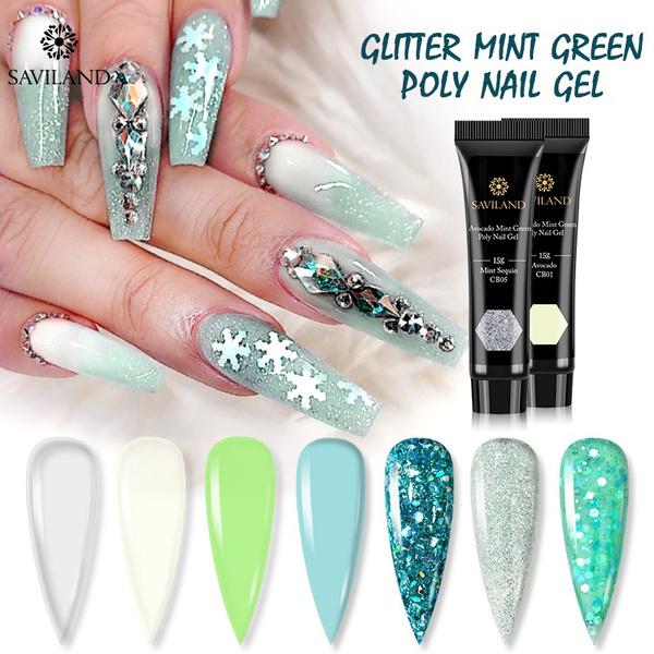 New 15ml Glitter Mint Green Poly Nail Gel Nail Extension Gel Acrylic Gel Uv Jelly Gel Polish Nail Manicure Set 7 Colors Wish