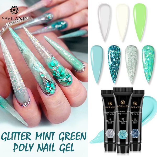 Saviland 15ml Glitter Mint Green Poly Nail Gel Nail Extension Gel Acrylic Gel Uv Jelly Gel Polish Nail Manicure Set For Gifts Wish