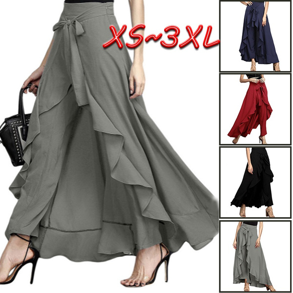 Women Palazzo Pants Ruffle Drawstring Trouser Irregular Female Pant Skirt