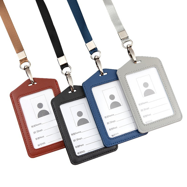 high quality leather student access card holder employee name id card cover metal work certificate identity badge business case wish high quality leather student