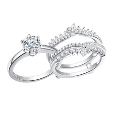 Sterling, Engagement Wedding Ring Set, 925 sterling silver, Bridal Jewelry Set
