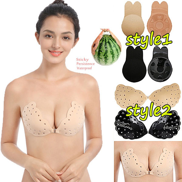 2 Style Adhesive Bra Strapless Sticky Invisible Push Up Silicone Bra for Backless  Bra Crop Top Invisible Silicone Bra