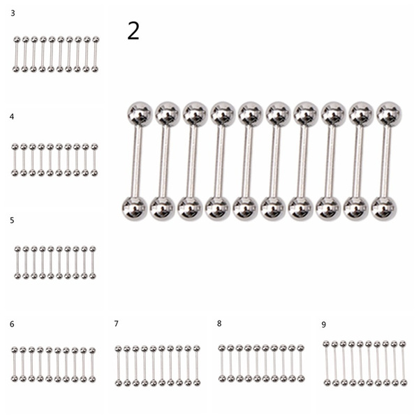 10xPop Stainless steel Ball Tongue Navel Nipple Barbell Rings Bars Body Pierc~il