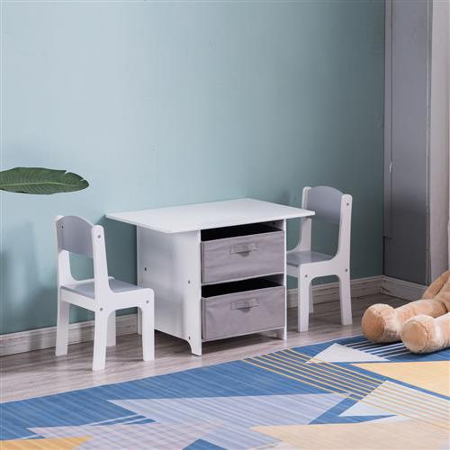 Mdf Children's Table And Chair Set Of 3 With Drawers 