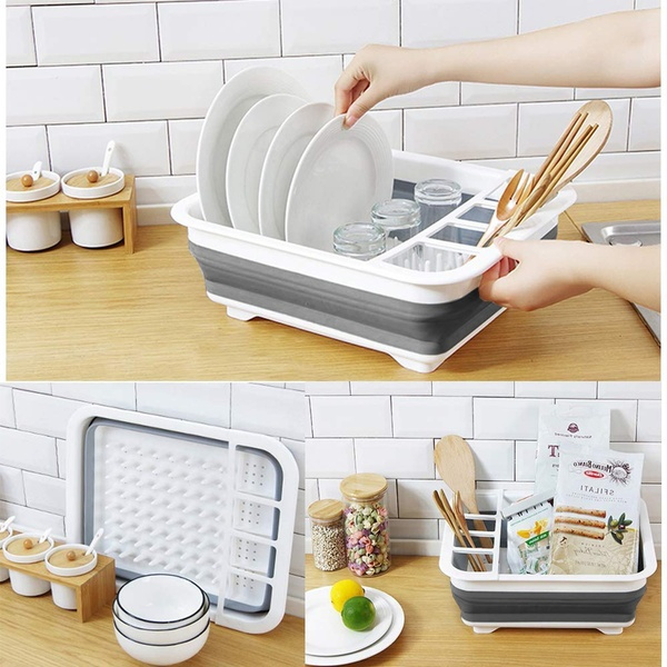 Collapsible kitchen discount sink dish drainer