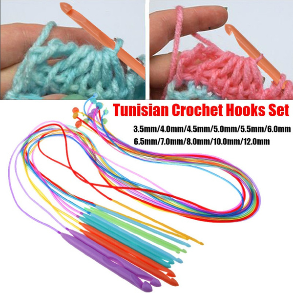 12 Size Tunisian Crochet Hooks Set with Cable 3.5mm-12mm Afghan Plastic  Carpet Rug Weave Knitting Needles