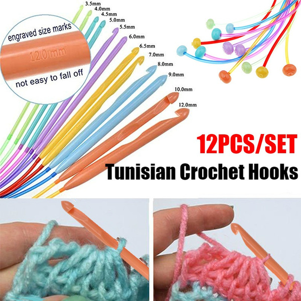 12pcs Colourful Plastic TUNISIAN AFGHAN Crochet Hook Knit Needles Set 3.5-12mm 