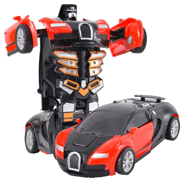 Bugatti Robot Car Transformer Autobot Action Figures Toy Kids Boys Pull Back Car 