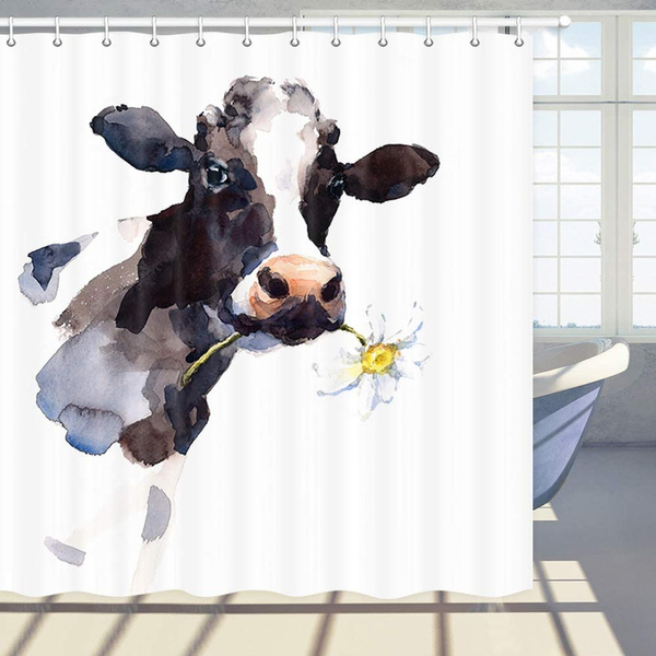 Farm Animal Shower Curtain Watercolor, Daisy Shower Curtain Set