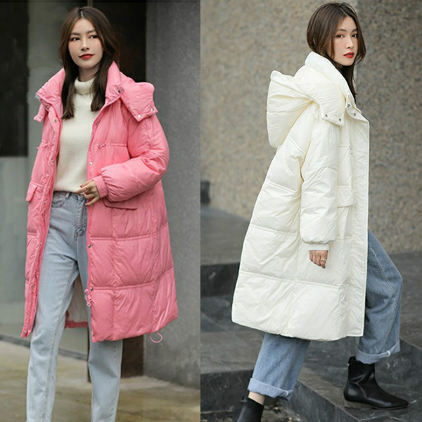 Women Quilted Down Hooded Jacket Longline Parka Overcoat Puffer Bubble
