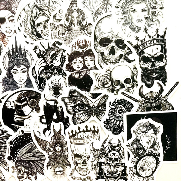 New Black And White Punk Gothic Graffiti Stickers Waterproof Trolley Case  Notebook Skateboard Stickers