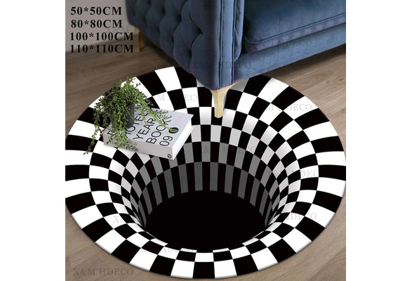 3d Bottomless Hole Optical Illusion Area Rug Carpet For Living Room Swirl Print Round Grid 3d Illusion Vortex Carpet Non Slip Mat Diameter 50 80 100 110cm Wish