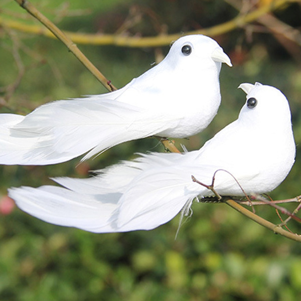 2pcs Decorative Fake Doves White Artificial Foam Feather Wedding Ornament Home 