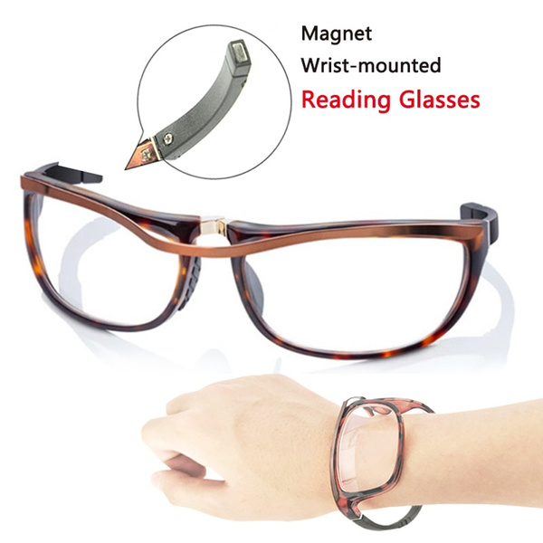 Men Women Magnetic Reading Glasses Folding Portable Anti-Blue Light  Presbyopia Magnifying Full Frame Wrist-mounted Black Brown