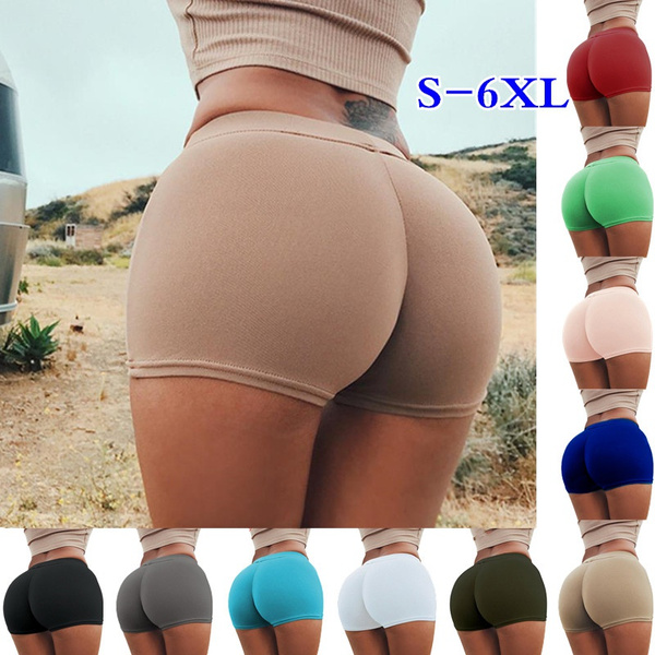 Fashion Women Yoga Shorts Solid Color Tight-fitting Hip Bottom