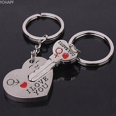 Arrow & "I Love You" Keyring Heart & Key Lover Gift Couple Key Chain Ring Keyfob 
