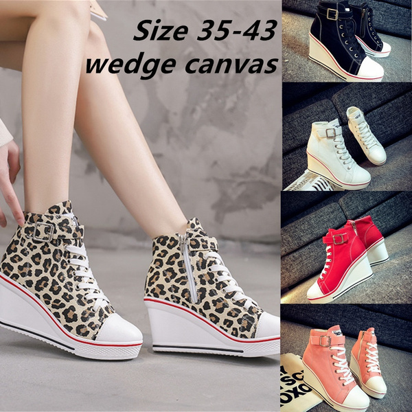 Amazon.com | Women's Canvas High-Heeled Shoes Fashion Sneakers Casual Shoes  for Walking Platform Wedges Pump Shoes Black, 5 | Fashion Sneakers