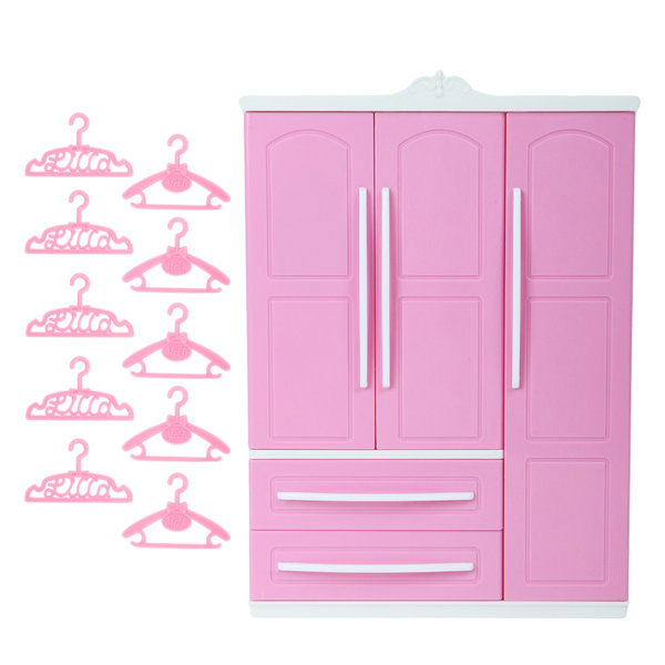 1 Set Lovely Plastic Cloest Wardrobe with Mirror + 10 Pink Hangers For ...