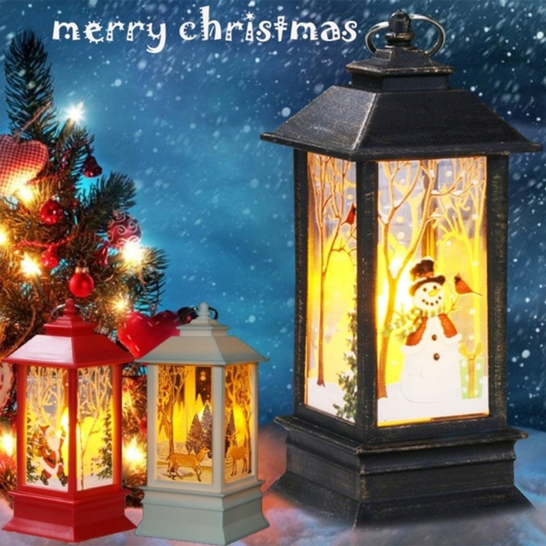 Snowman Santa Claus Christmas Decorative Hanging Led Candle Light Party Lantern Decor Wish