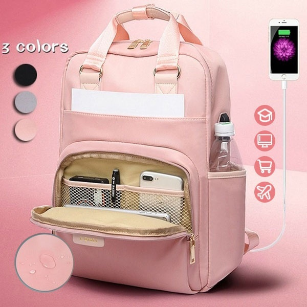 Women Backpack Large Capacity Multifunctional Casual USB Charge Bags 