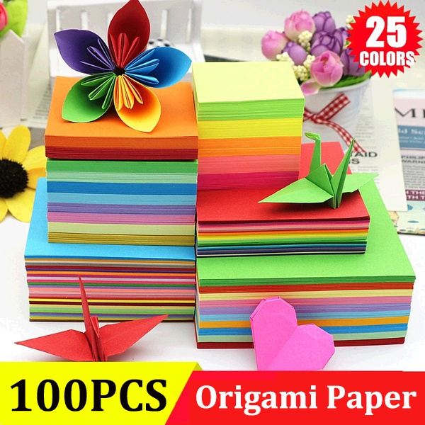 100PCS Vivid Colors Single Sided Origami Paper Square Sheet for Arts ...