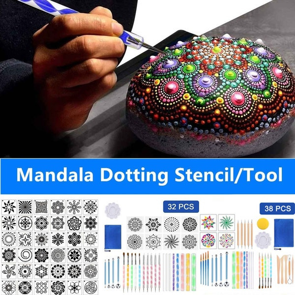 32/36/38Pcs DIY Mandala Dotting Painting Tools Mandala Stencil Tools Set  Painting Board Acrylic Tools Set for Stone Flower Painting Board Scrapbooking  Tools