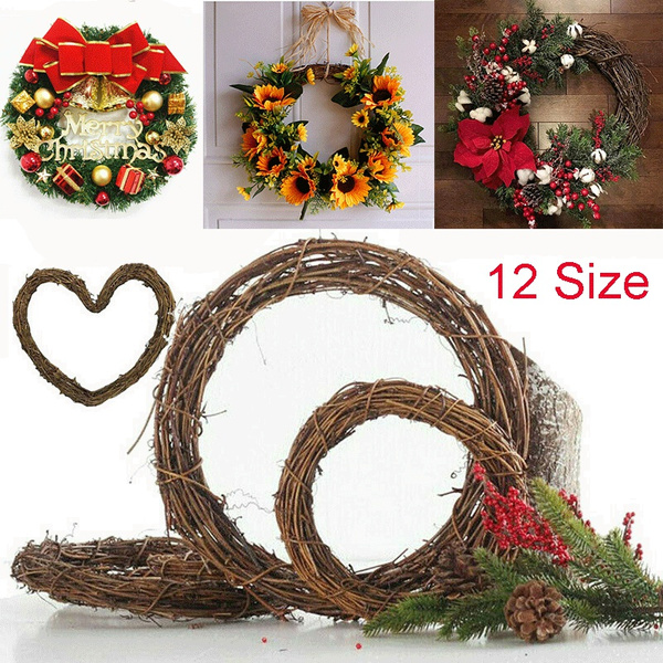 12"Christmas Artificial Vine Ring Wreath Rattan Wicker Garland Xmas Party Decor 