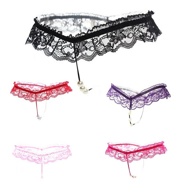 Sexy Bandage G String Women Lace Pearl Breathable Girls Thongs ...