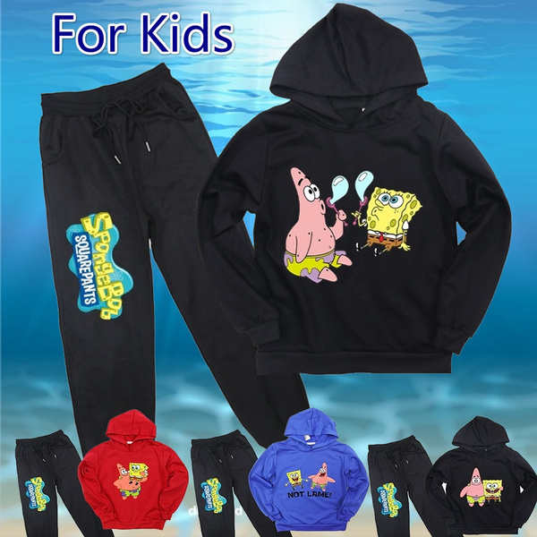 New Fashion SpongeBob SquarePants Printed Kids Clothes Sets Boys Girls SpongeBob Hoodie Suits Two Piece Set Pullover Tracksuit 100 160CM