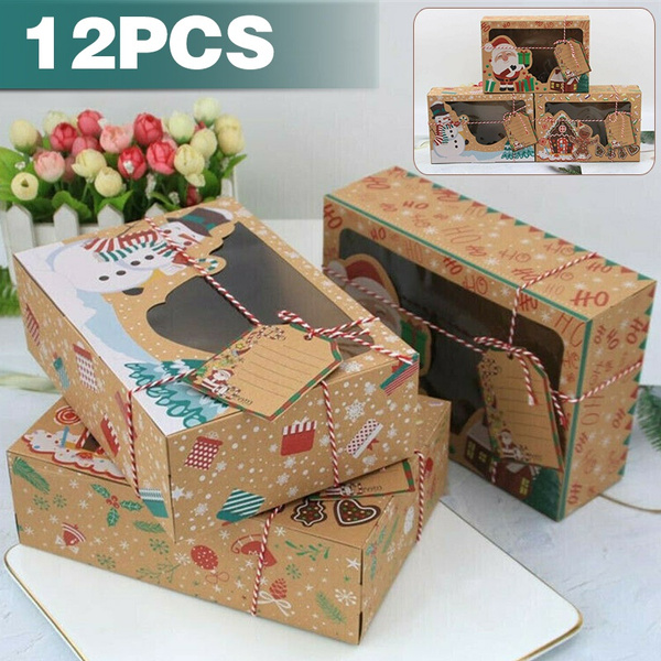 12pcs Candy Cookie Boxes Christmas Holiday Bakery Gift Cupcake Muffin Cake Box