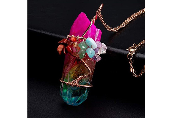 1Pc 7 Chakra Rainbow Reiki Irregular Natural Quartz Rock Stone Pendant  Necklaces Vintage Geometric Handmade Copper Wire Wrapped Tree Of Life  Healing Crystal Necklace For Women Girl Jewelry Gift