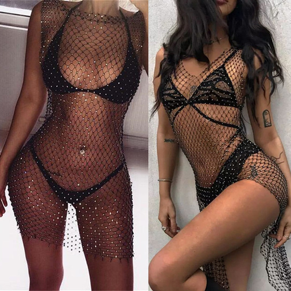 fishnet diamond beach cover up