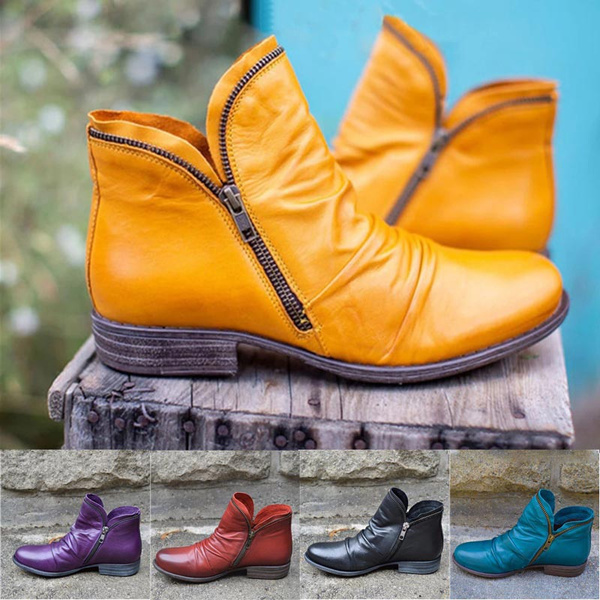 New Fashion Women Leather Booties Low Heel Short Boots Zipper Martin Boots Ankle Boots Plus Size