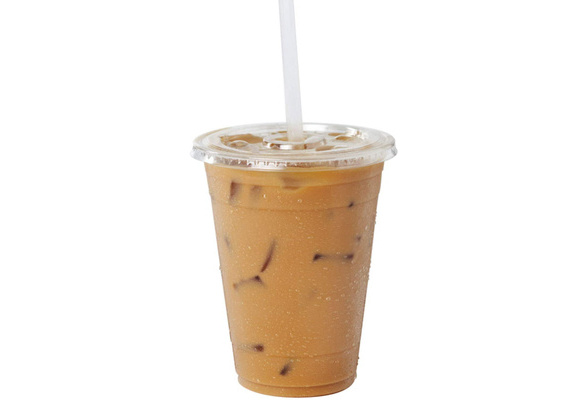 [100 Pack] 20 oz Clear Plastic Cups with Flat Slotted Lids for Iced Cold Drinks Coffee Tea Smoothie Bubble Boba, Disposable, Large Size