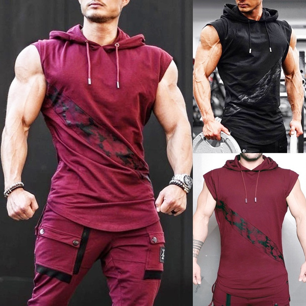 PAIZH Mens Sleeveless Workout Hoodie Zip-up Vests Gym Bodybuilding Lifting Tank Tops 