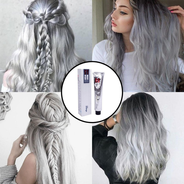 Ash Gray Hair Dye 95 ML, Permanent Hair Color Cream Highlighting Kit, Light  Grey Metallic Silver Colour, Natural Coloring No Chemical, Root Touch Up