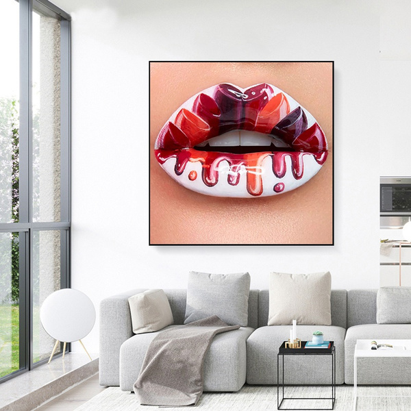 Woman Lips Modern Fashion Poster Makeup Wall Art Print Gold Sexy ...