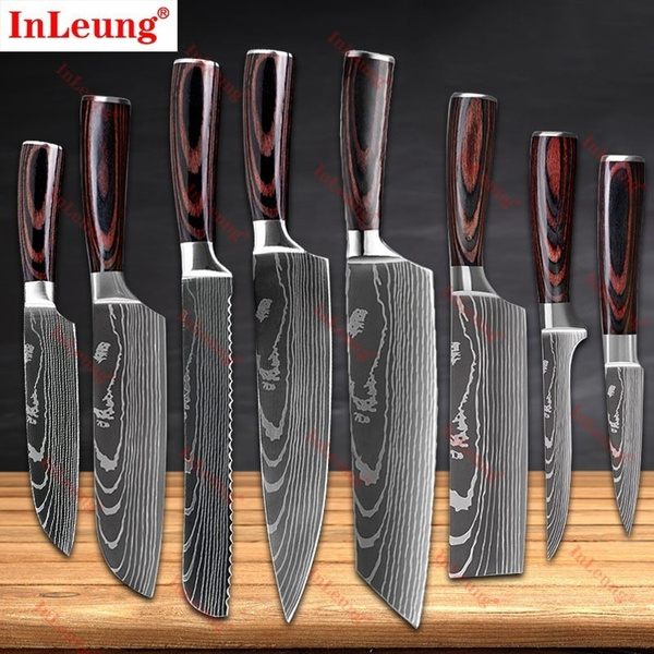 Professional Kitchen Knife Stainless Steel Kitchen Knives Set Laser  Damascus Pattern Gift Knife Covers Boning Chef Knife Cutter Bread Meat  Cleaver Paring Boning Kitchen Knife Covers Accessories Cucina Accessori