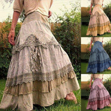 long skirt, Stitching, Lace, Vintage