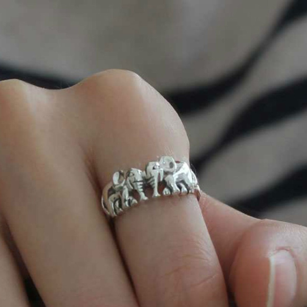 Vintage Cute S925 Silver Elephant Rings 