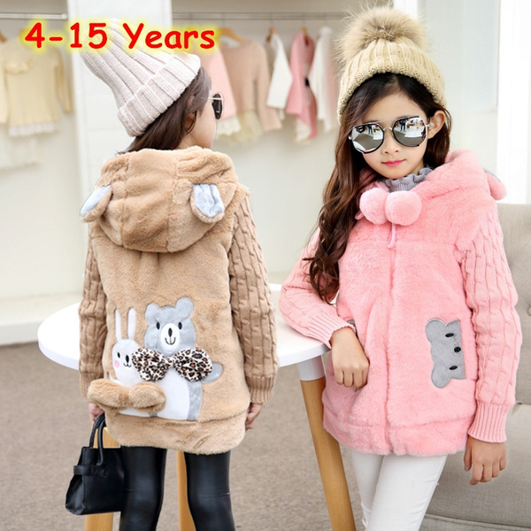 Wenini Kids Baby Girl Winter Warm Hooded Soft Fur Fuzzy Coat Jacket Cute Cardigan Outerwear 