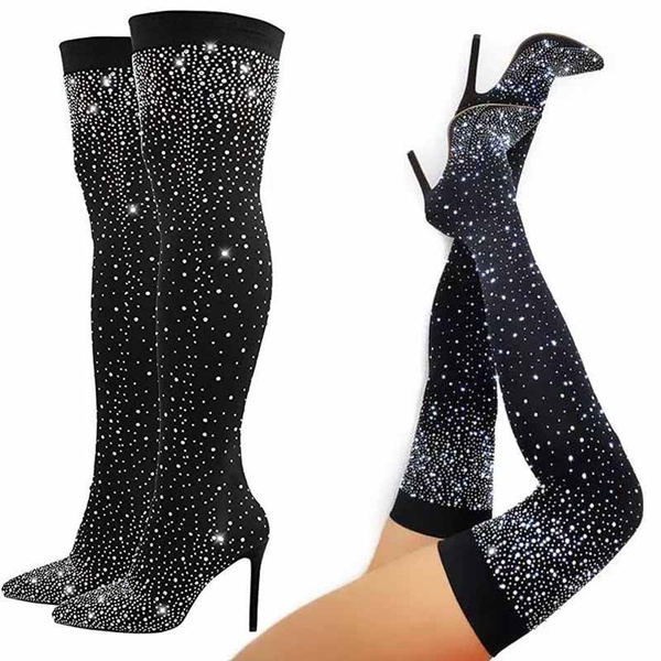 Bedazzled thigh cheap high boots