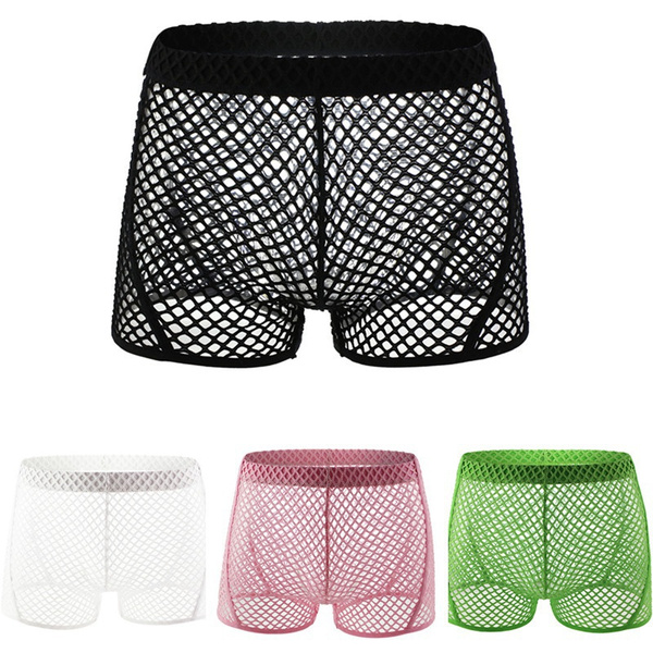 Mens Lingerie Sex Underwear Breathable Mesh See Through Panties Sheer Low Rise Boxer