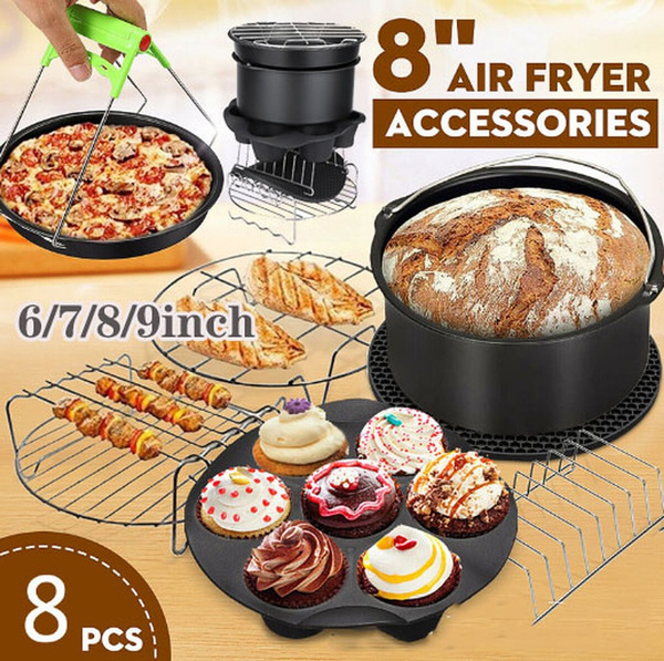 8pcs/set Air Fryer Accessories 6/7/8/9 Inch Fit for Airfryer 5.3-6.8QT  Baking Basket Pizza Plate Grill Pot Kitchen Cooking Tool For Party
